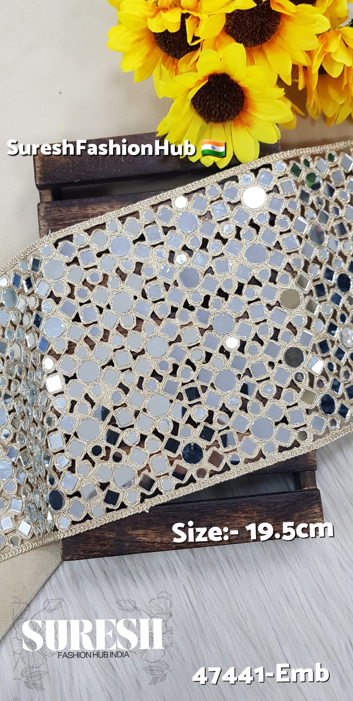 Pearl Gold Geometric Mirror Cutwork Lace – 47441-Emb