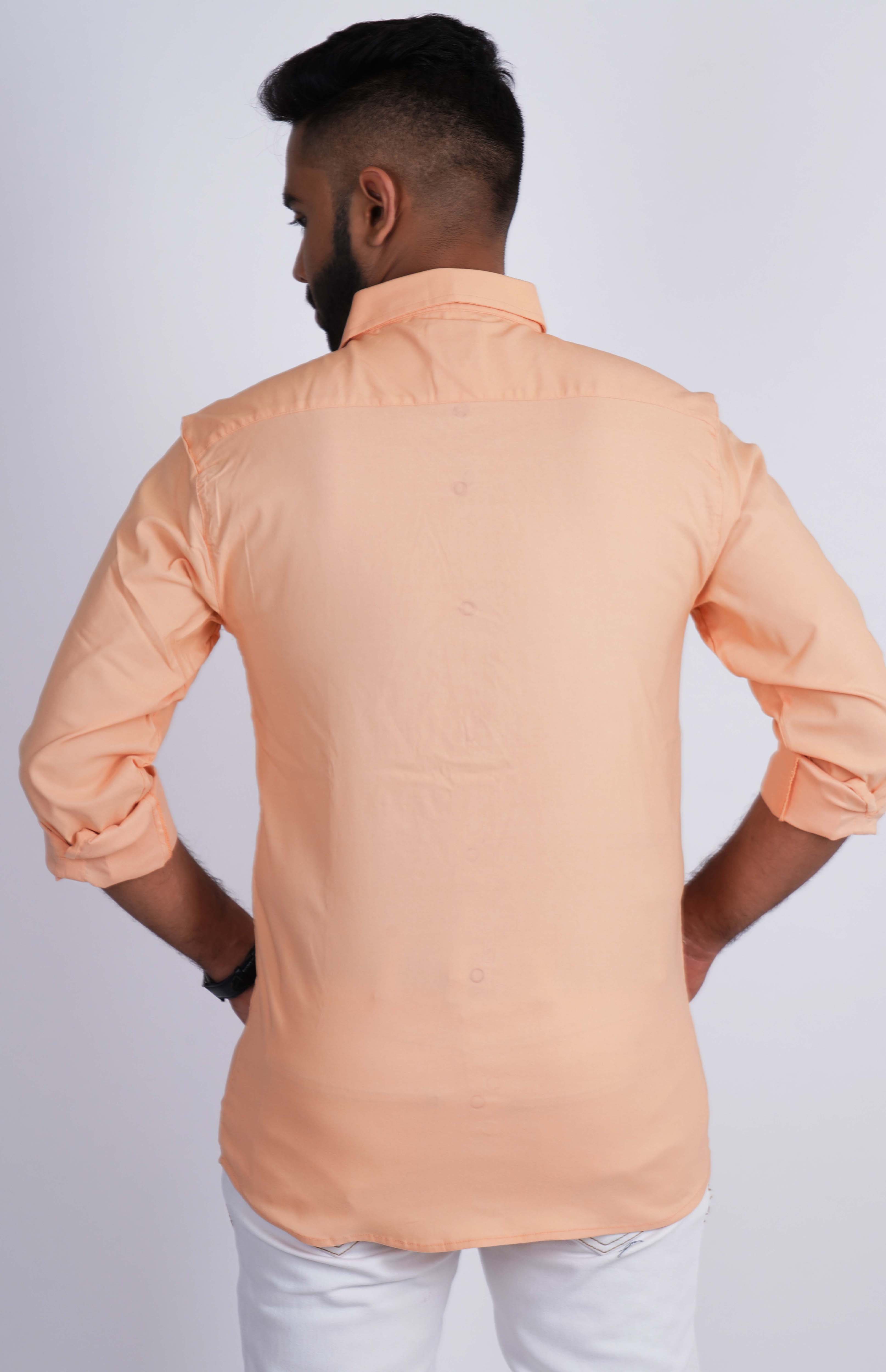 Melon Orange Lycra Four Way Stretchable Plain Shirt