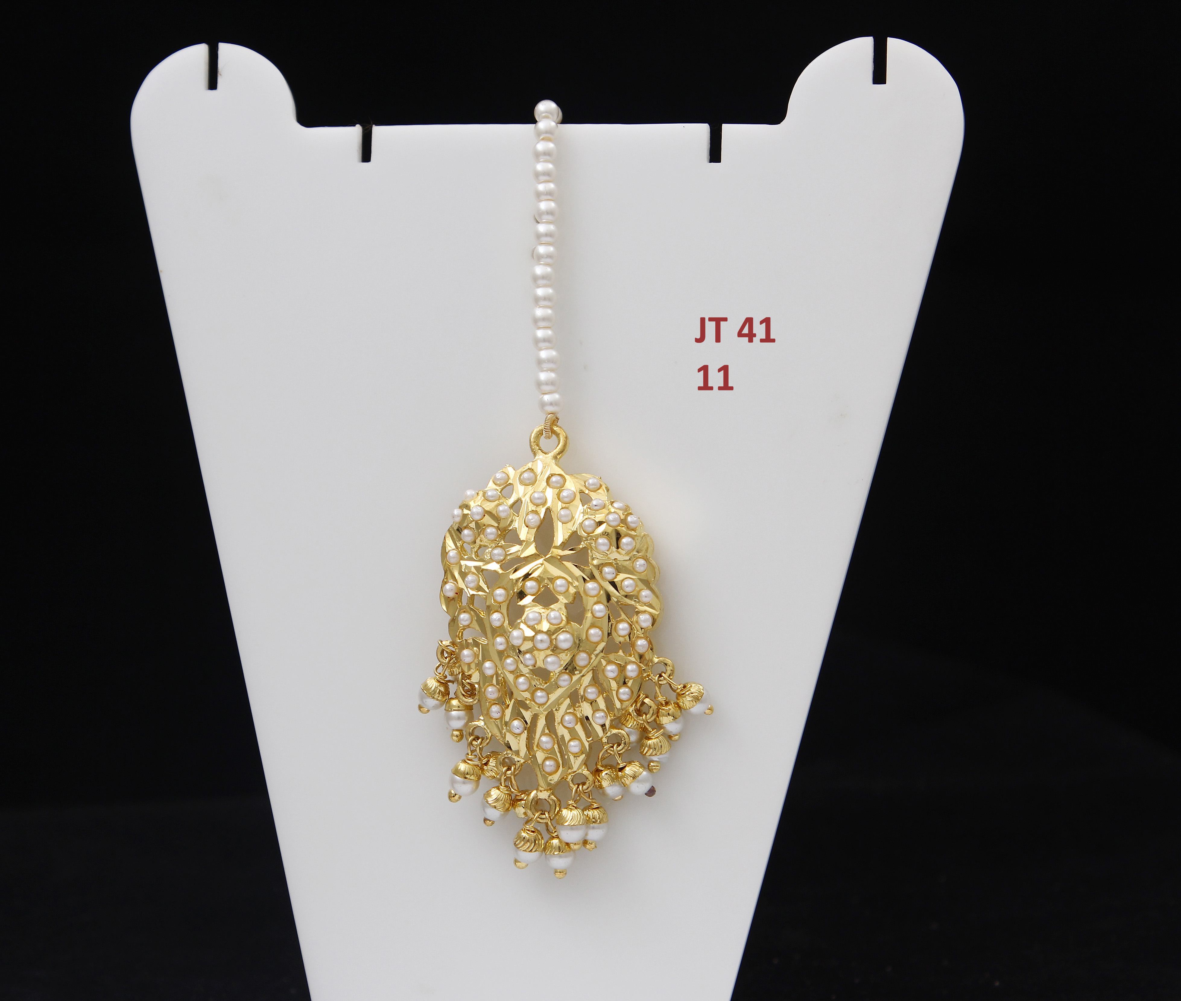 Hyderabadi Maang Tikka 18K Gold Plated White Pearl Embellished Classy Bollywood Look Maatha Tikka For Women Girls Ladies