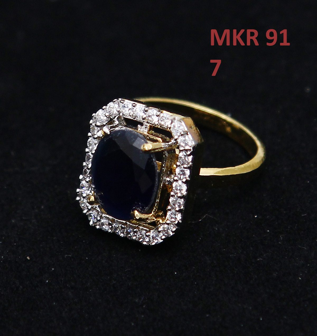Traditionl Looking Polki Ring Square Blue Sapphire, Cubic Zircon, Ruby Blue-White Rich Designer 18K Gold Plated Fashion Designer Jewellery For Girls Ladies Women Mkr 91-Blue