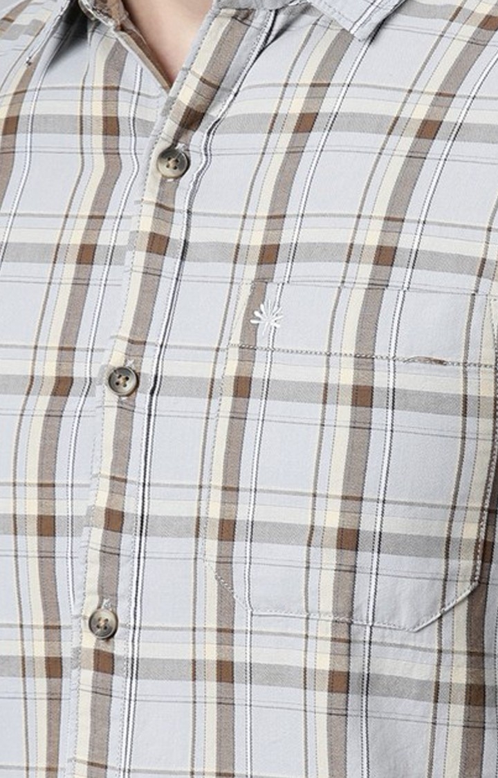 Chennis | Men's Grey Cotton Checked Casual Shirt 6