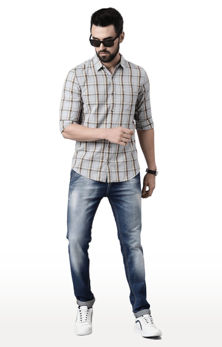 Chennis | Men's Grey Cotton Checked Casual Shirt 1
