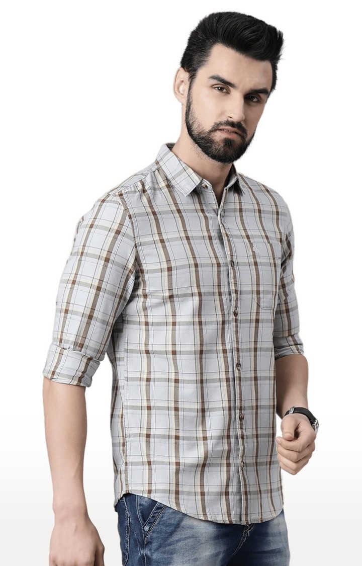 Chennis | Men's Grey Cotton Checked Casual Shirt 3