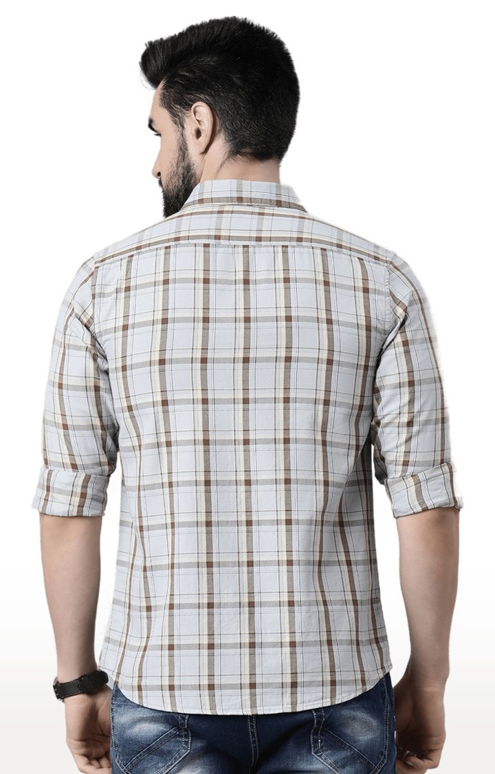 Chennis | Men's Grey Cotton Checked Casual Shirt 4