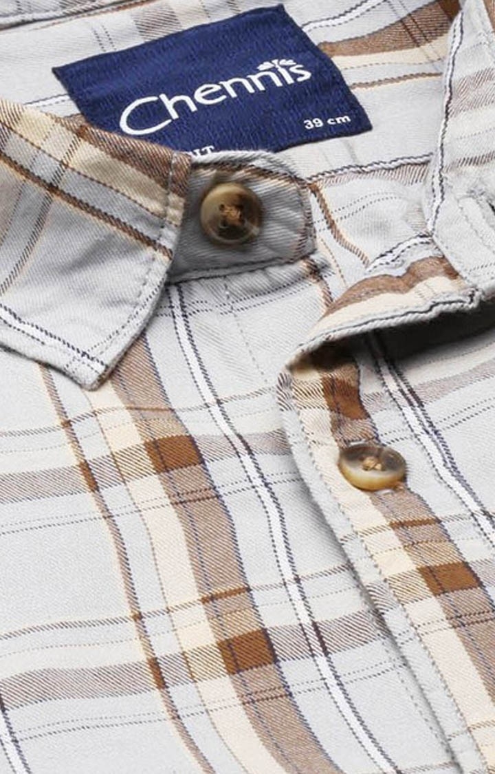 Chennis | Men's Grey Cotton Checked Casual Shirt 5