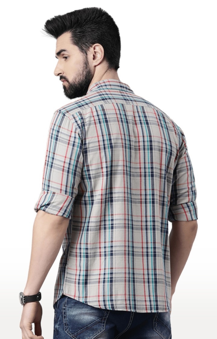 Chennis | Men's Grey Cotton Checked Casual Shirt 4