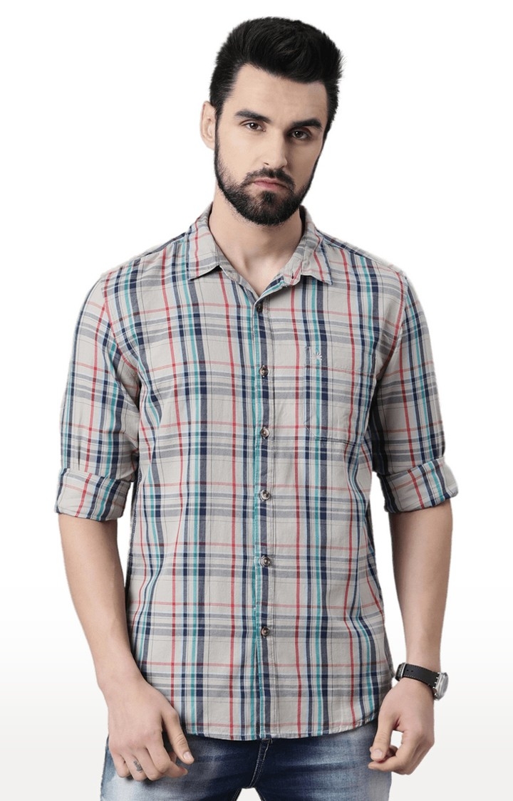 Chennis | Men's Grey Cotton Checked Casual Shirt 0