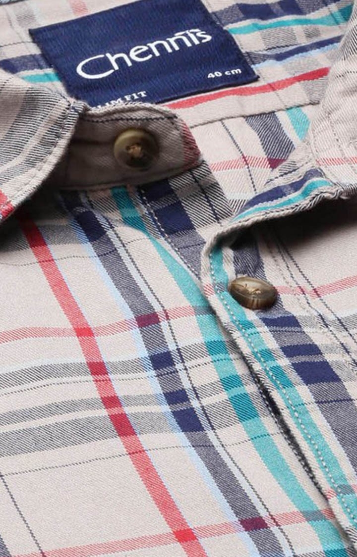 Chennis | Men's Grey Cotton Checked Casual Shirt 5