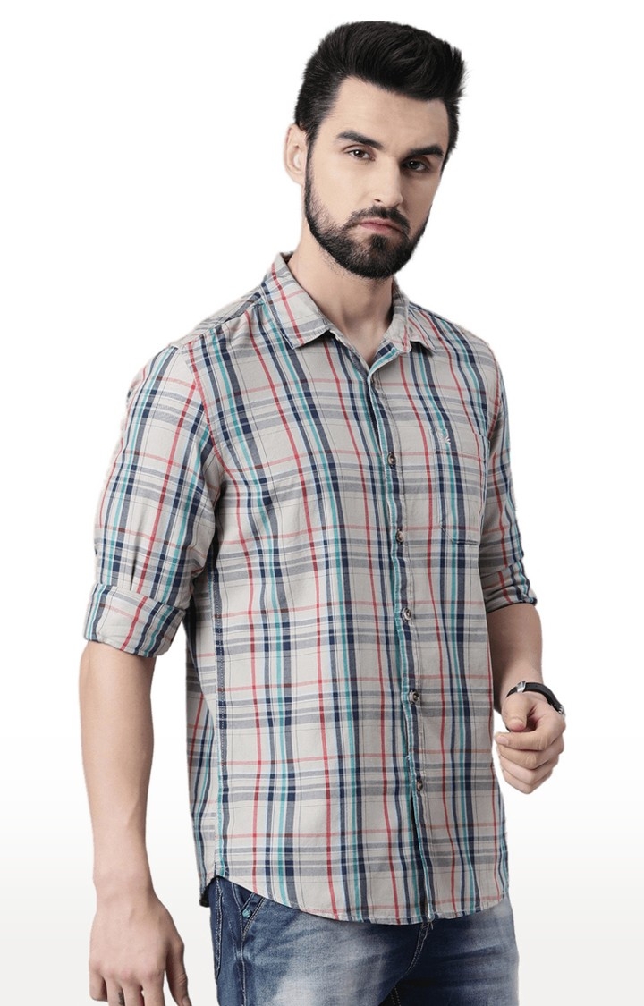 Chennis | Men's Grey Cotton Checked Casual Shirt 3
