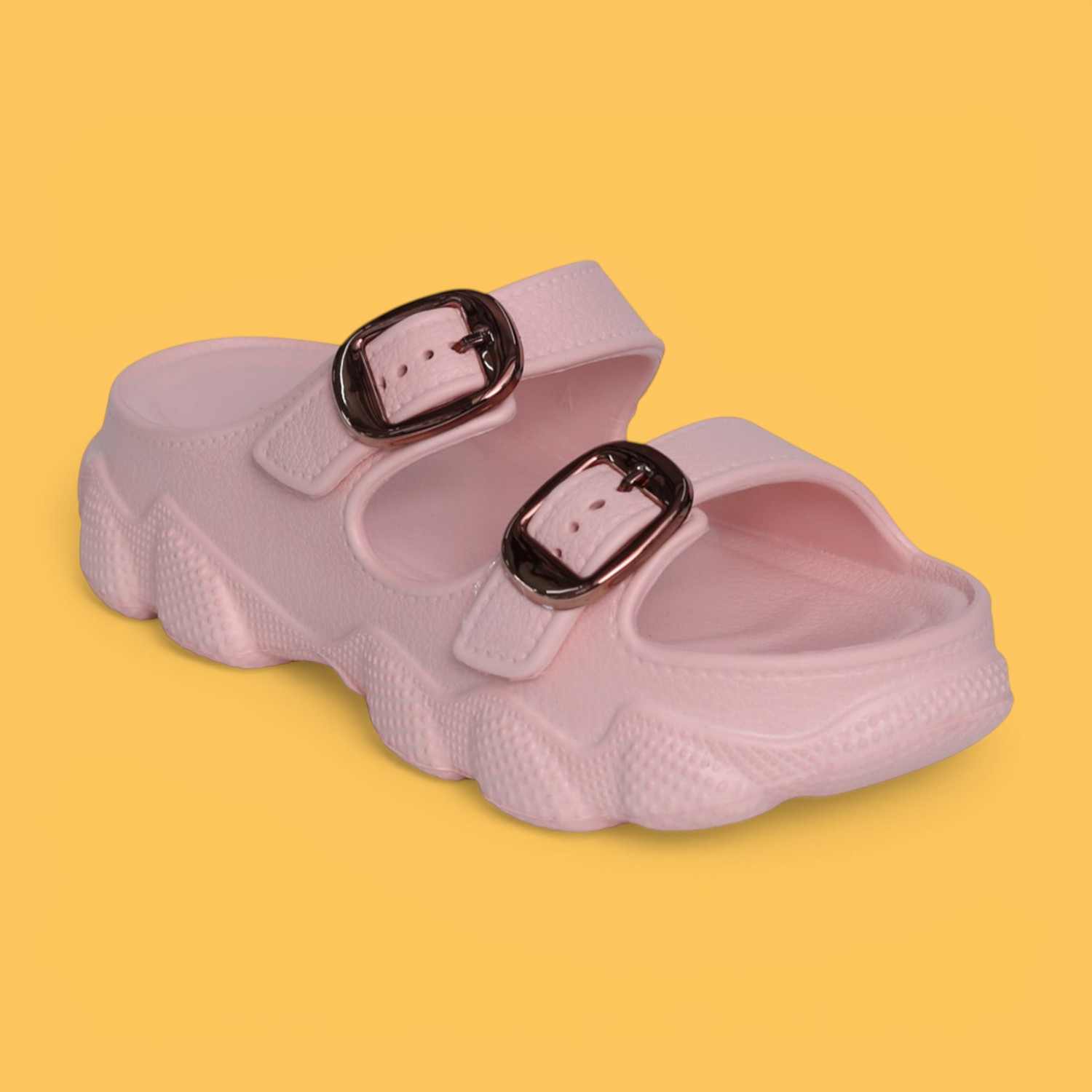 Womens Soft Pink Double Buckle Comfort Slides