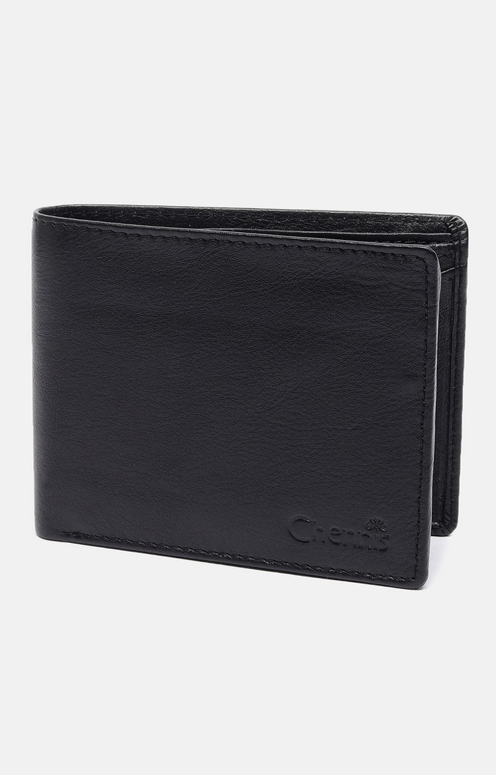 Chennis | Men's Black Leather Solid Wallet 0