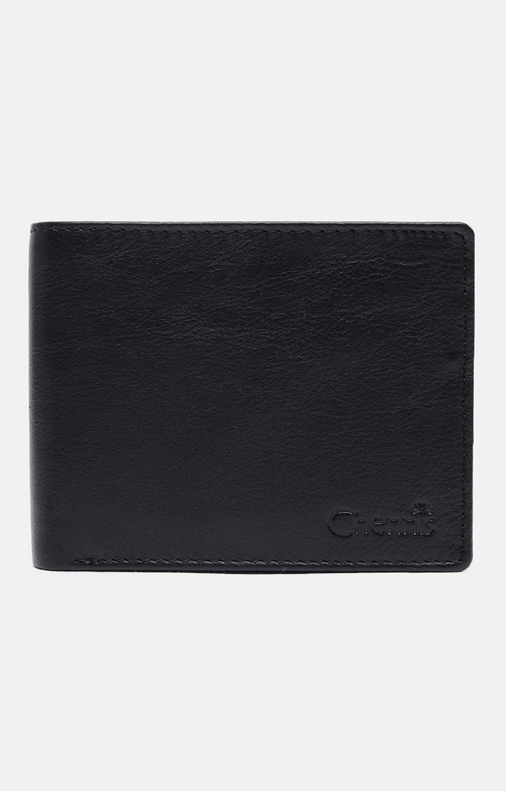 Chennis | Men's Black Leather Solid Wallet 2