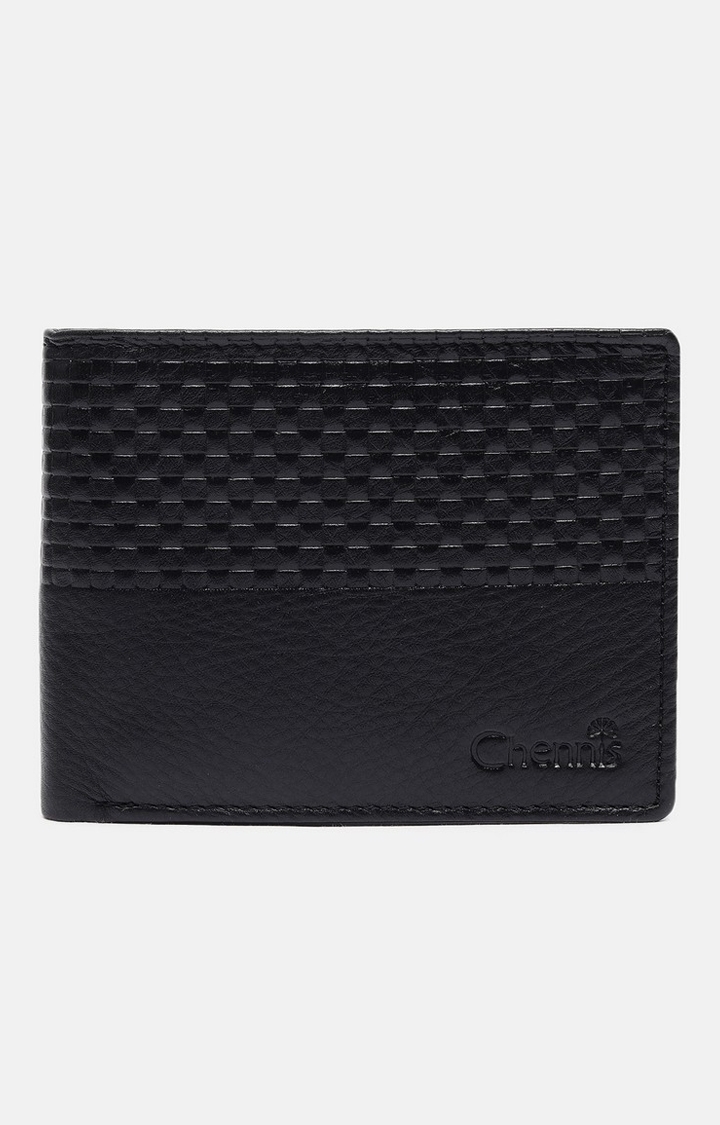 Chennis | Men's Black Leather Textured Wallet 2