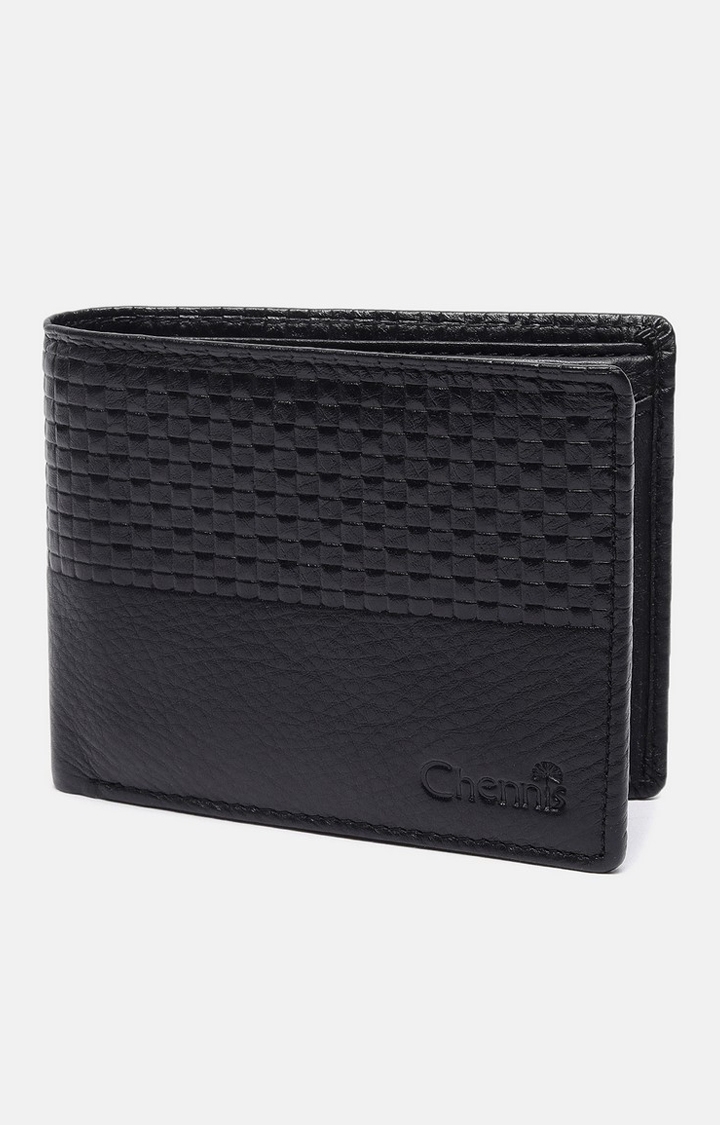 Chennis | Men's Black Leather Textured Wallet 0