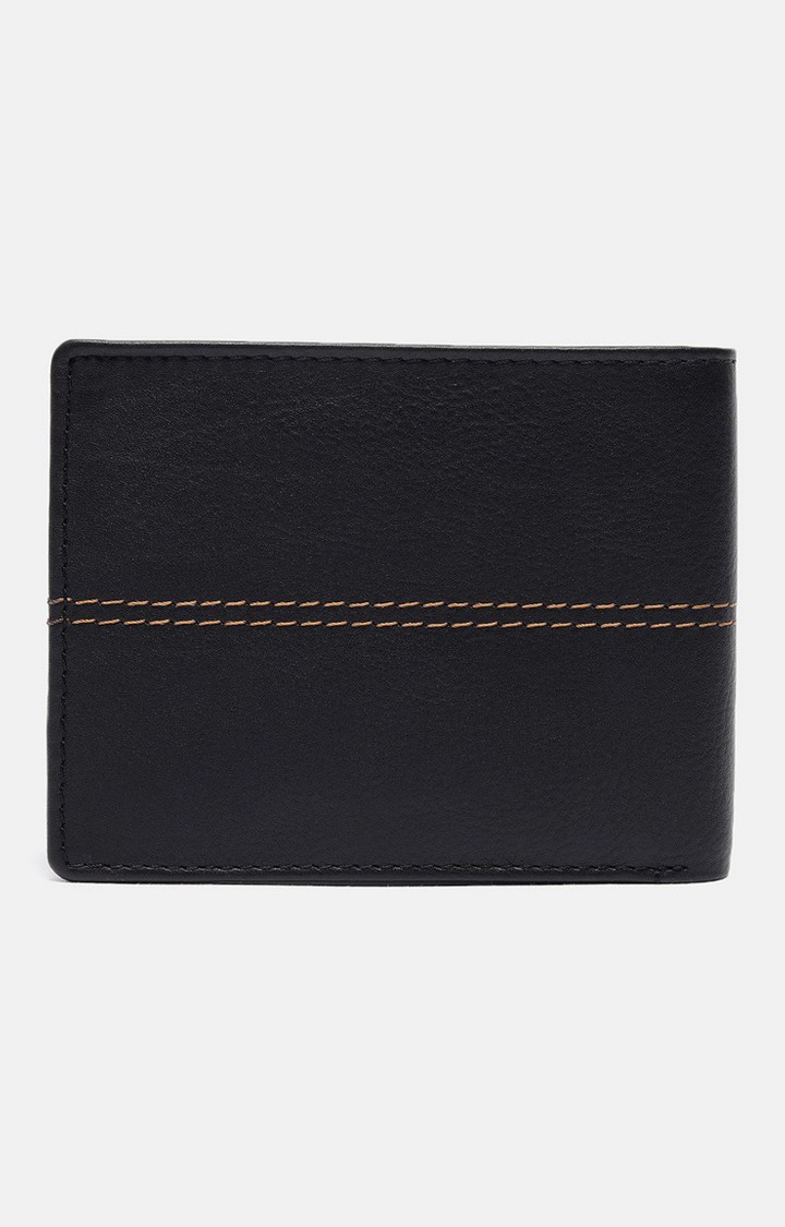 Men's Black Leather Solid Wallet