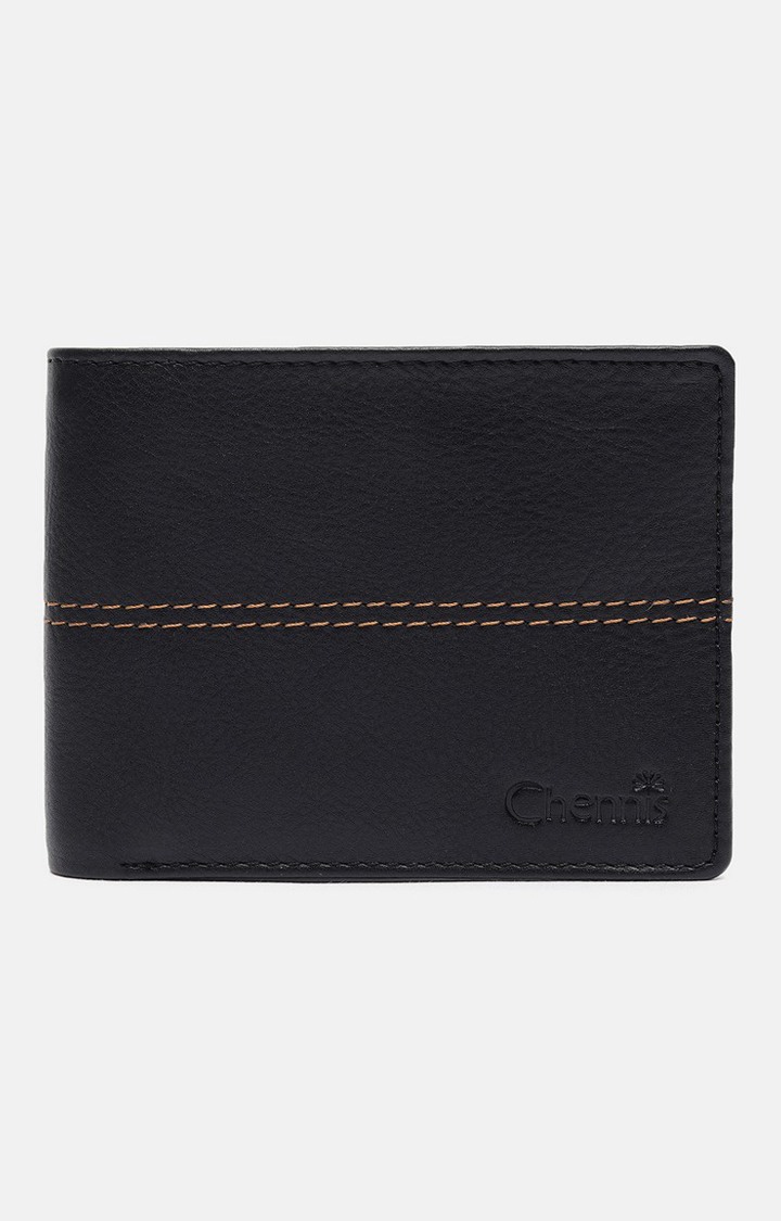 Men's Black Leather Solid Wallet