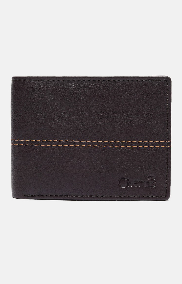 Men's Brown Leather Solid Wallet