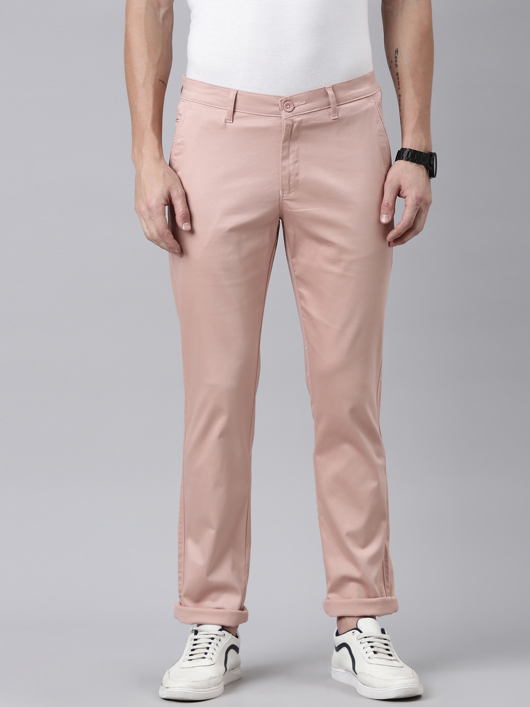 Limehaus | Light Pink Slim Fit Trousers | SuitDirect.co.uk