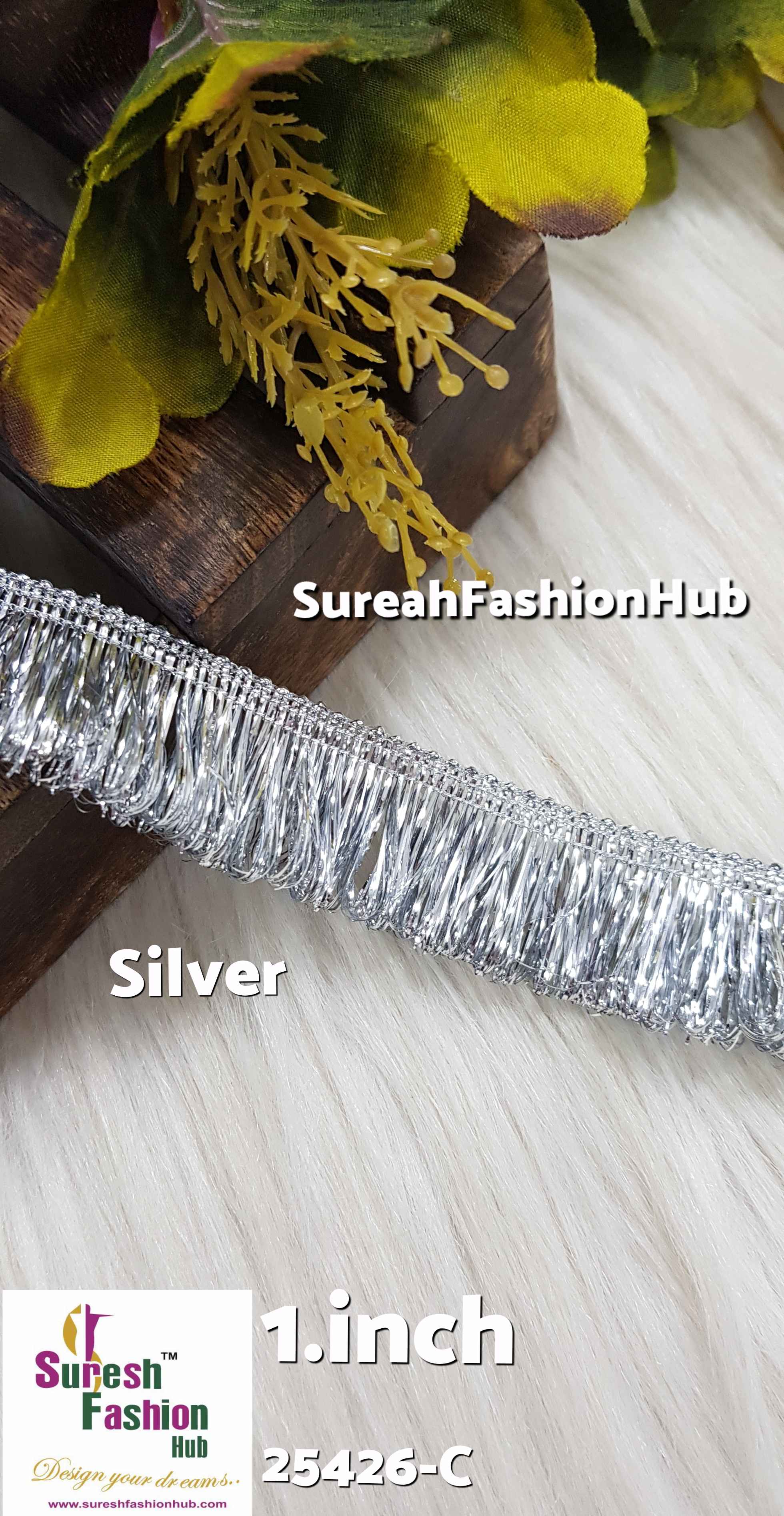 *Silver Badla Fringe Lace*1-Inch