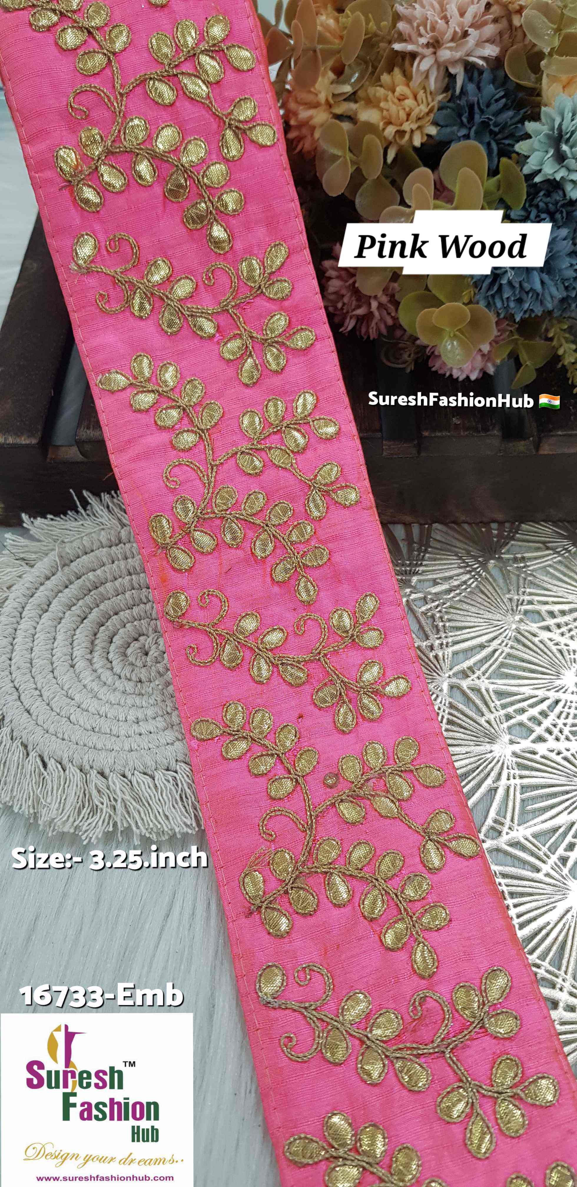 Pink-Wood Base Laser Gota Patti Embroidery Trim
