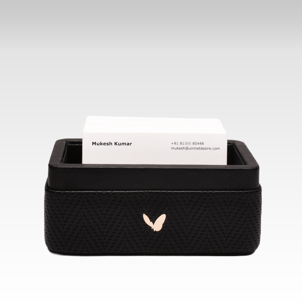 Rectangular Visiting / Business Card Holder for Desk in Premium Faux Leather | Rectangular | Size: 4.75x2.75x2(H) Inches | Chevron Series | Black