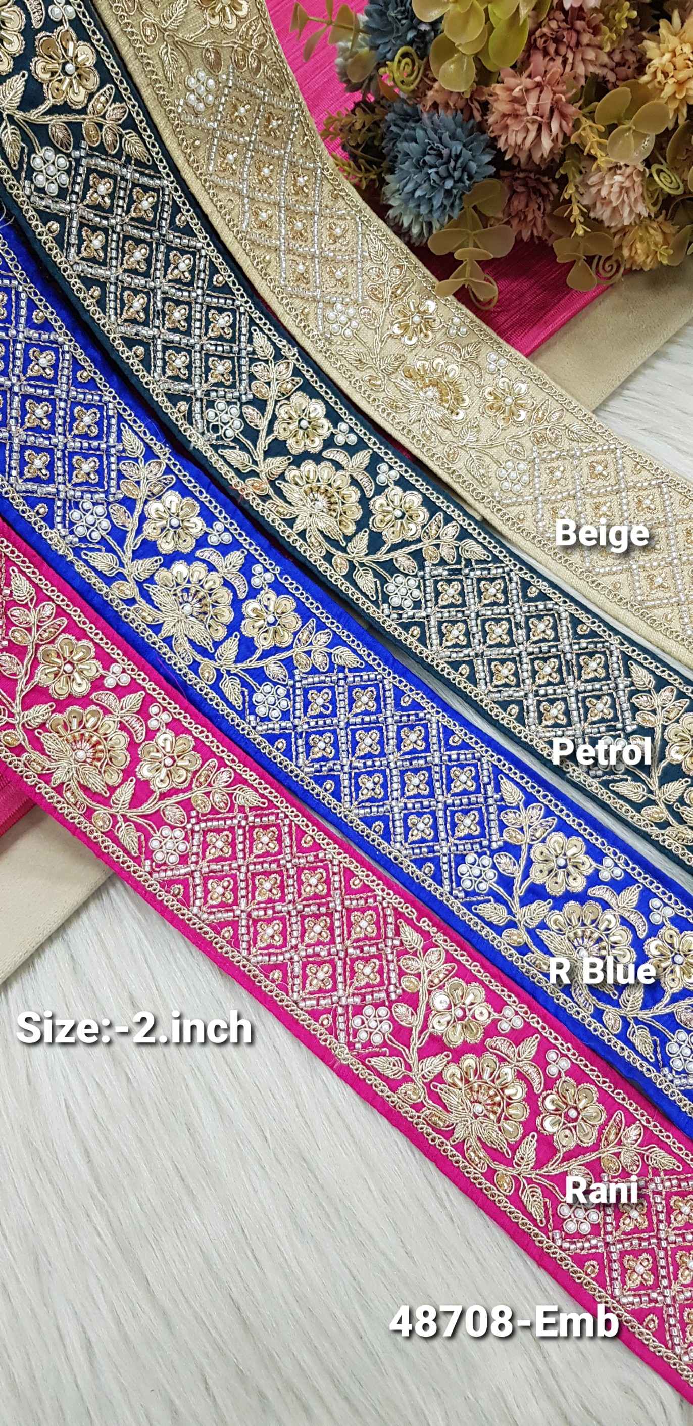 Petrol Floral Dori Embroidery Lace – 48708-Emb