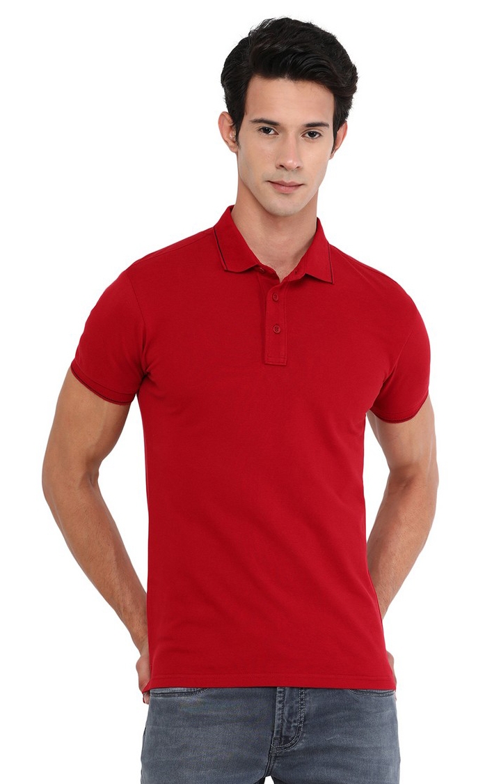 JadeBlue | Men's Red Cotton Solid T-Shirts 0