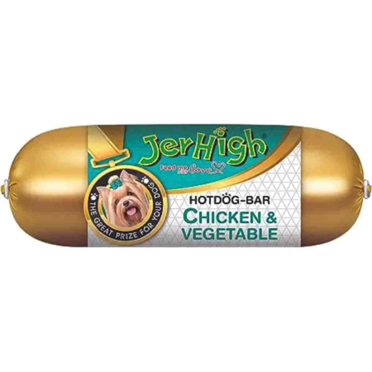JerHigh Chicken and Vegetable Hot Dog Bar Dog Treats, 150 g