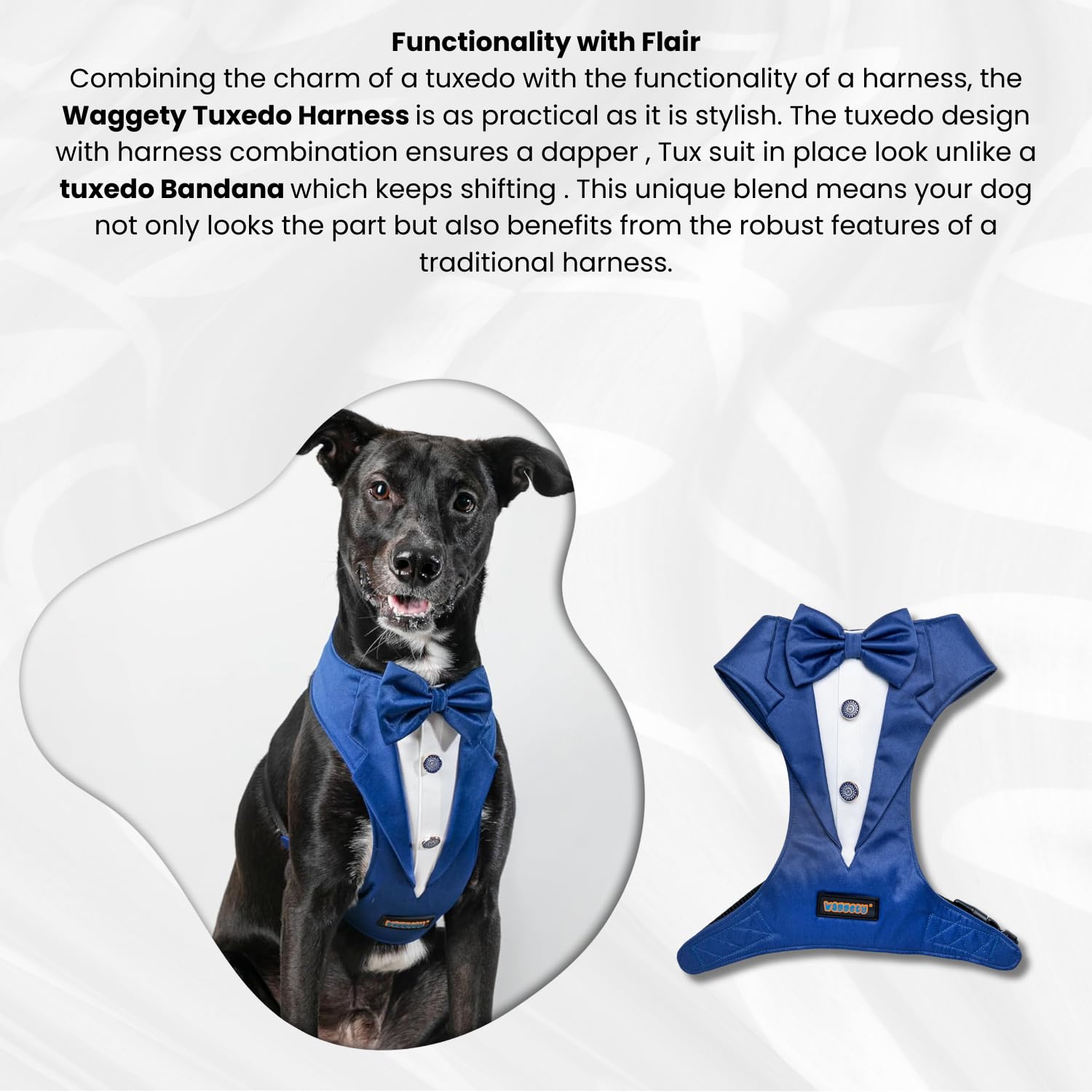 Waggety Tuxedo Dog Harness, (Blue & White)