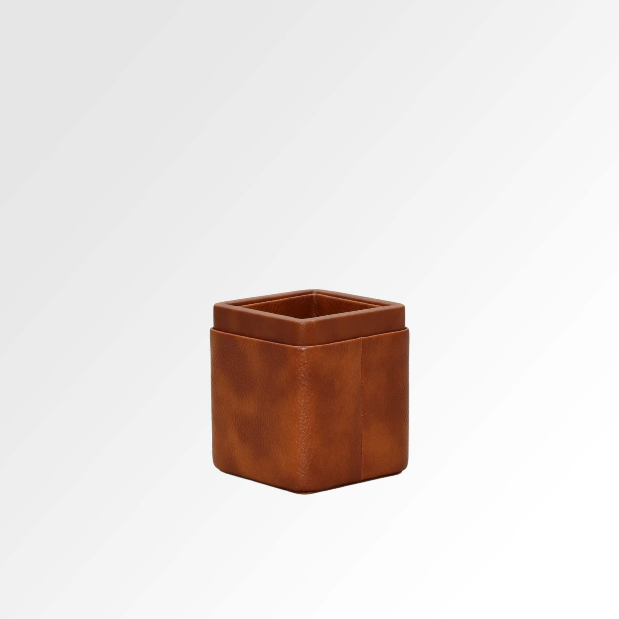 Tan faux leather square pen holder for desk organization