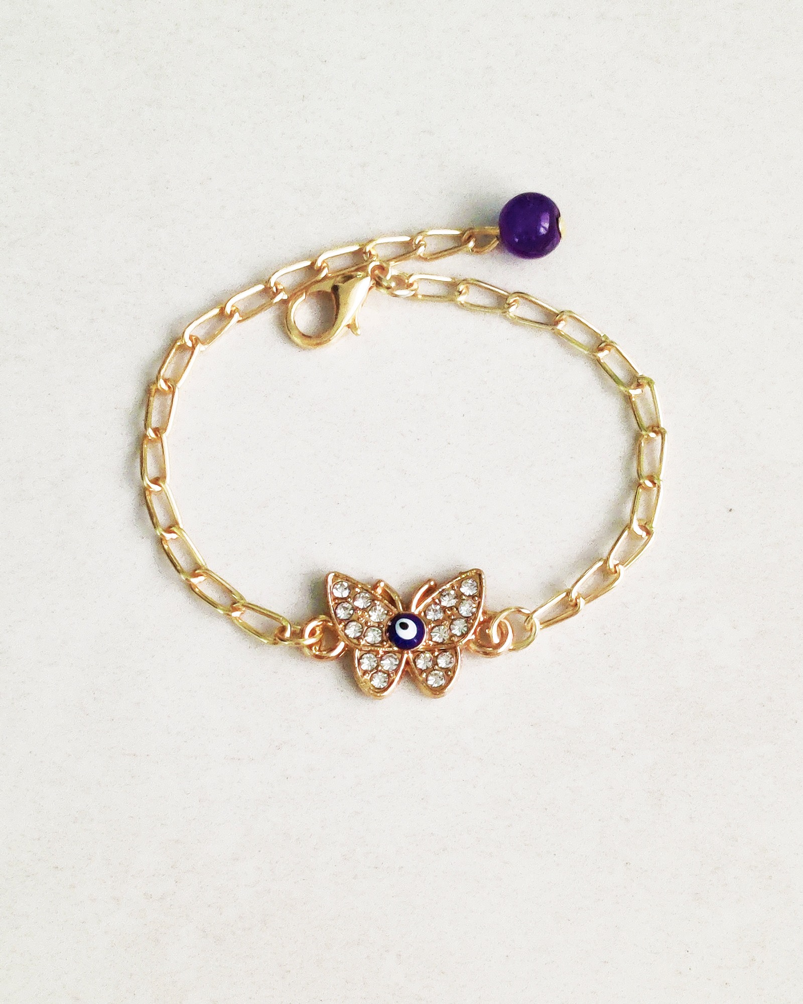 Evil Eye Crystal Butterfly Bracelet - Gold, Blue