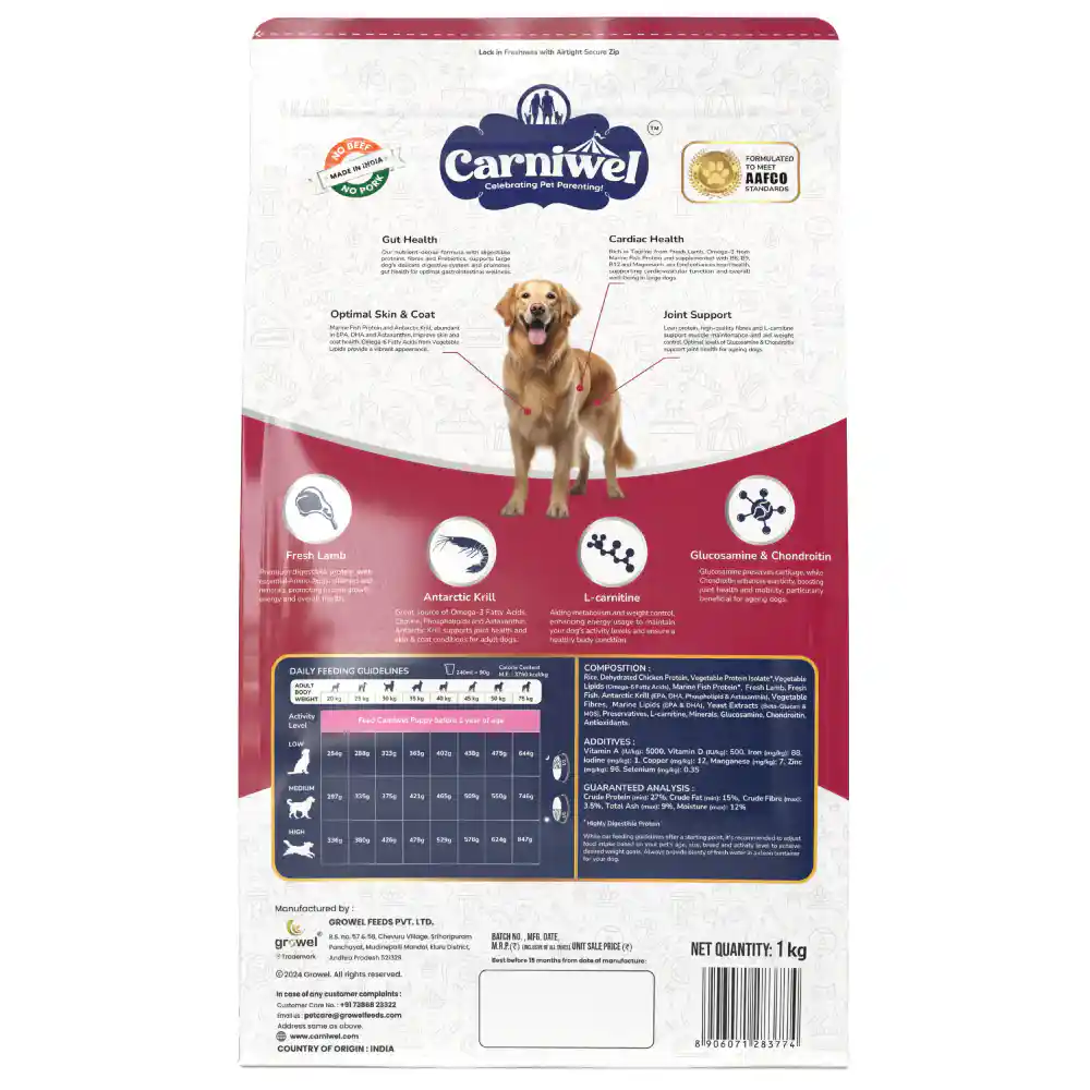 Carniwel Fresh Lamb Adult Large dogs 3KG – (Best Before Apr’26)