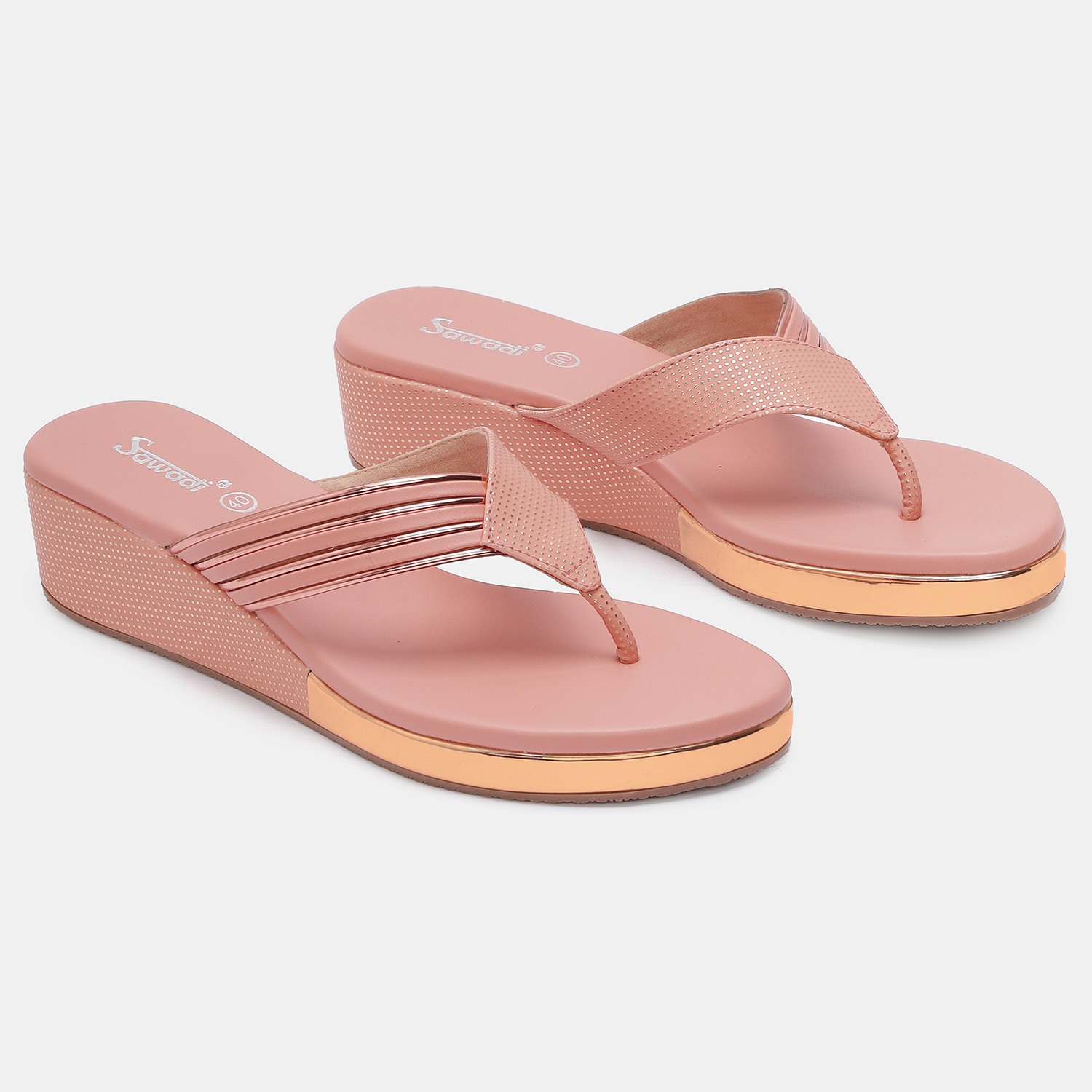 Stylish Peach Wedge Heel Sandals for Women | Comfortable Slip-On Platform Footwear