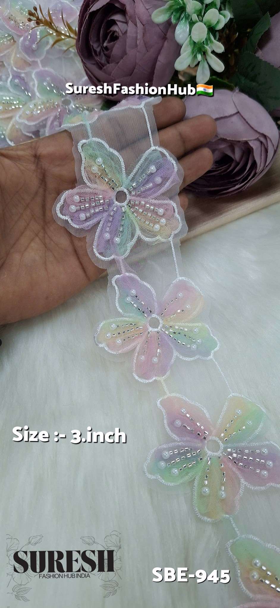 Petal Pearl Bloom Imported Organza Lace – SBE-945