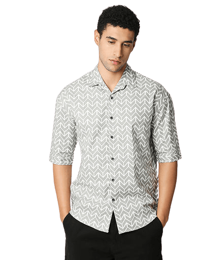 Hemsters | Hemsters Men Printed Casual Cream Shirt