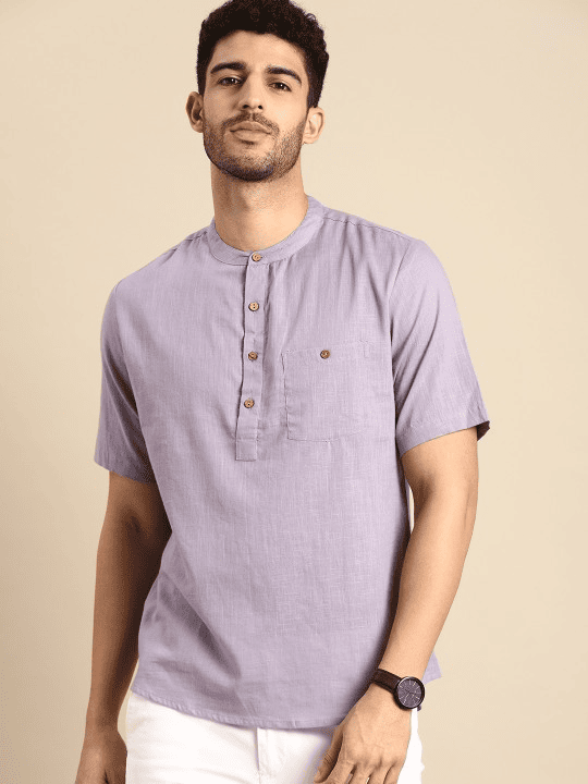 Men Lavender Pure Cotton Solid Kurta