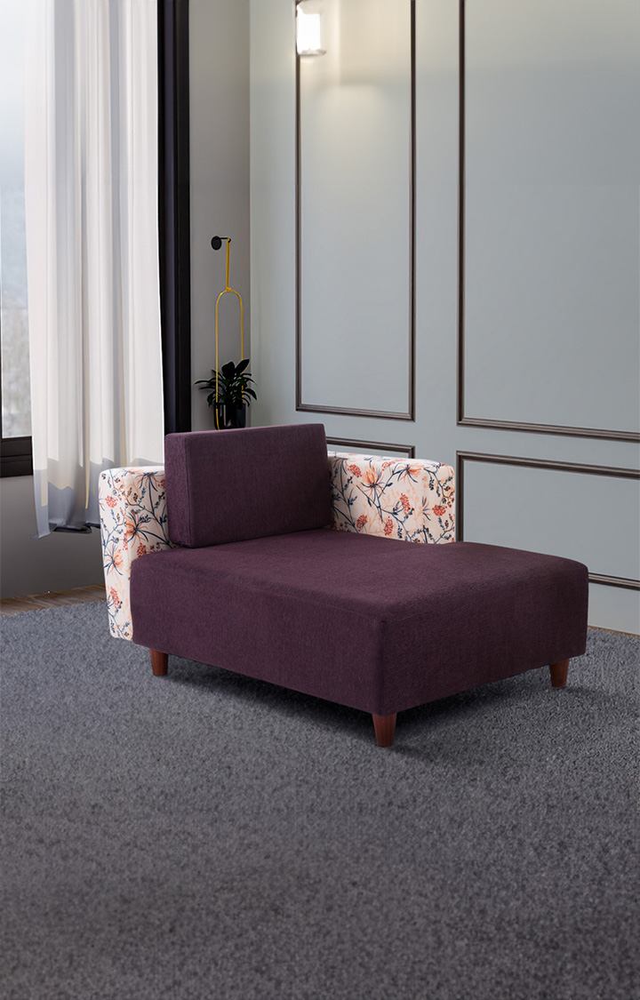 neudot Hailey Duet Fabric 1 Seater LHS Lounger in Floral Paradise Purple Colour