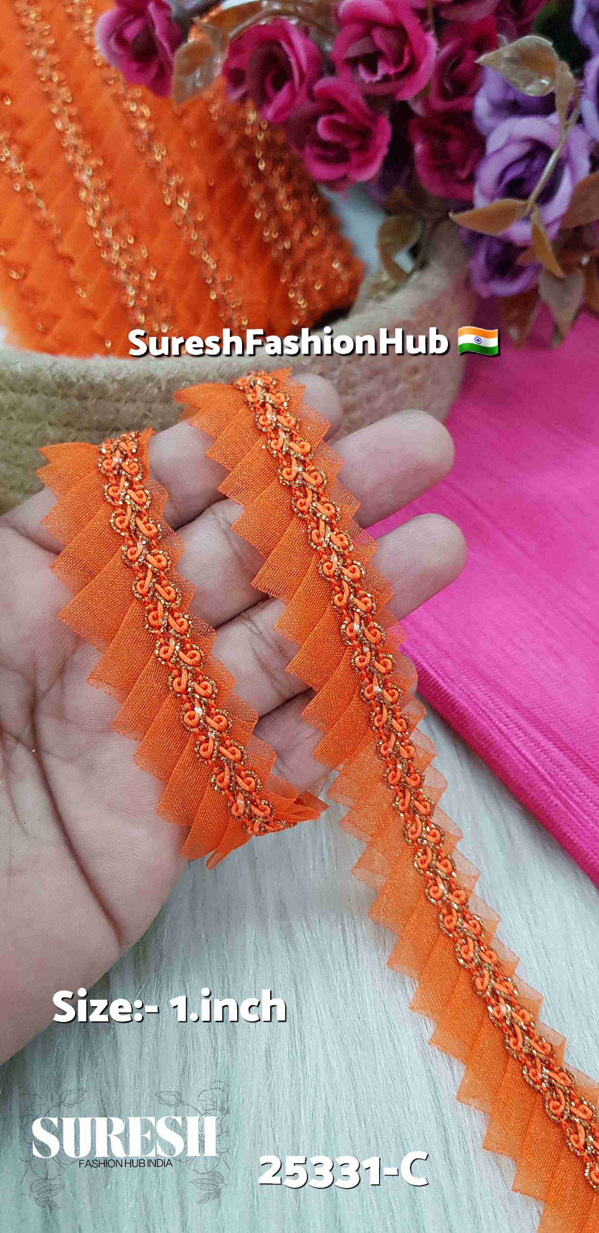 One Side Scallop Organza Jhalar Orange Lace | 25331-C