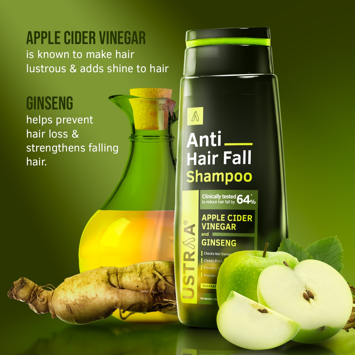 Ustraa | Ustraa Anti Hair Fall With Apple Cider Vinegar Shampoo, 250ml 3
