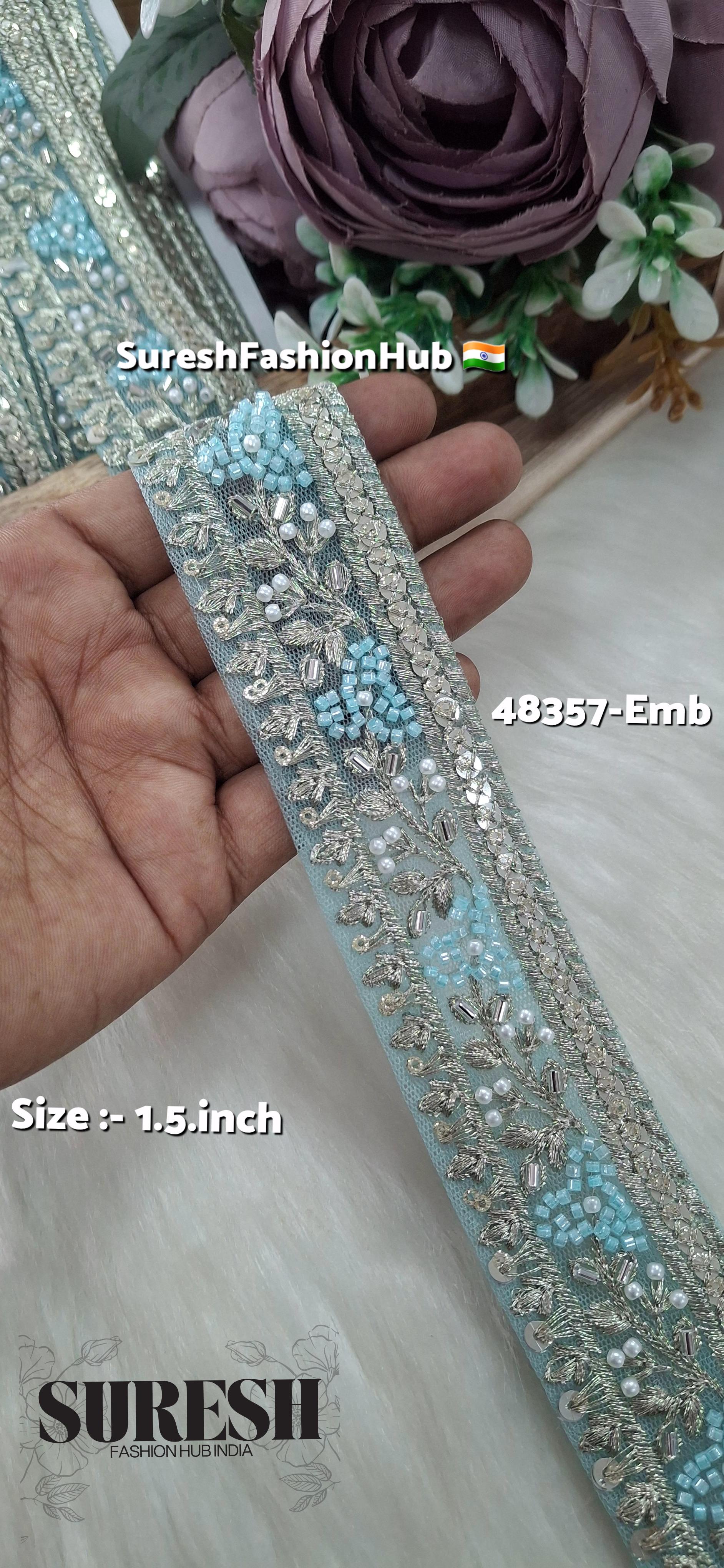 Aqua Beaded Floral Grace Net Embroidered Lace