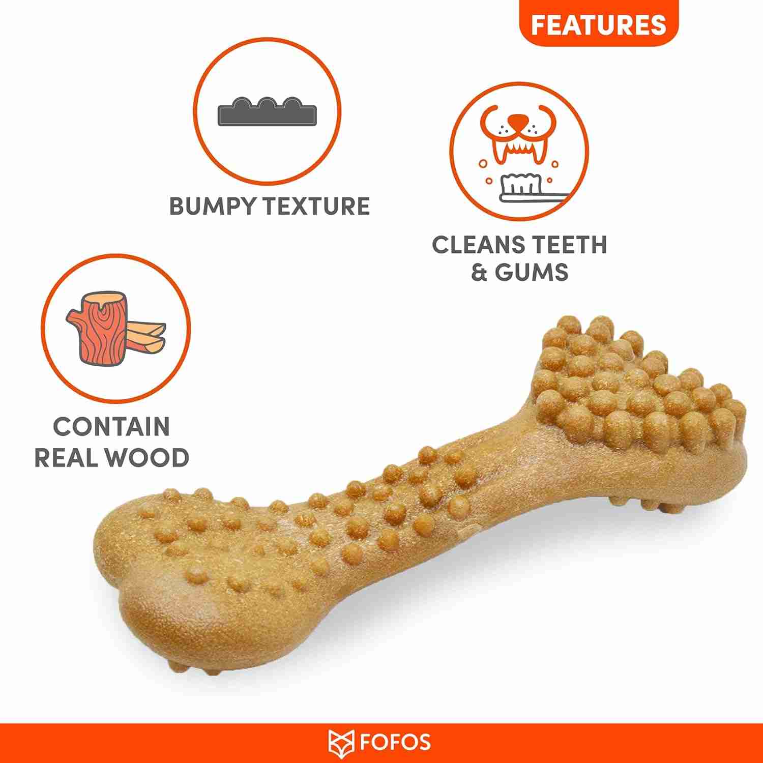 Barkbutler Fofos Woodplay Brush Bone Toy for Dogs, (17x7 cm)