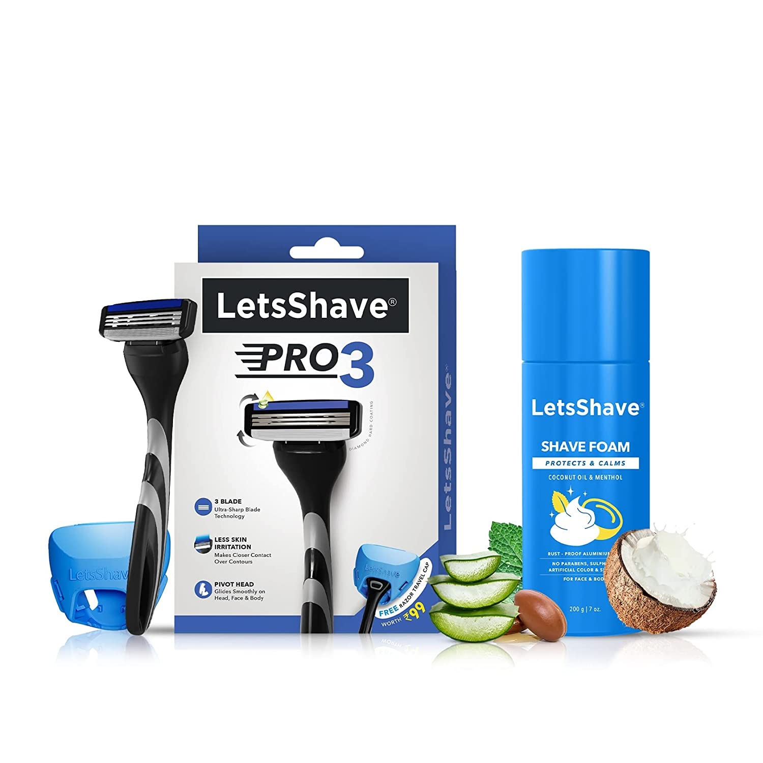 LetsShave | LetsShave Pro 3 Razor Trial Kit for Men - Pro 3 Blade + Razor Handle + Shave Foam - 200 gm 0