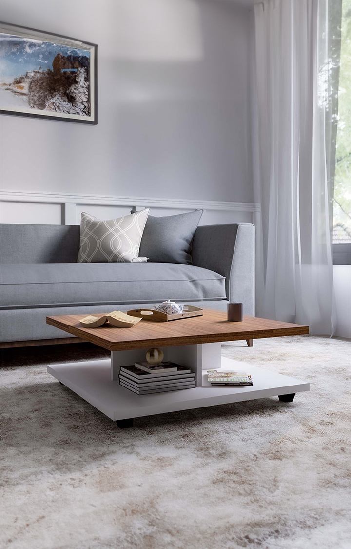 NEUDOT Bucks Engineered Wood Coffee Table | Center Table for Living Room |Tea Table, Coffee Table with Storage for Drawing Room and Office| Finish Color - Leon Teak |1 Year Warranty