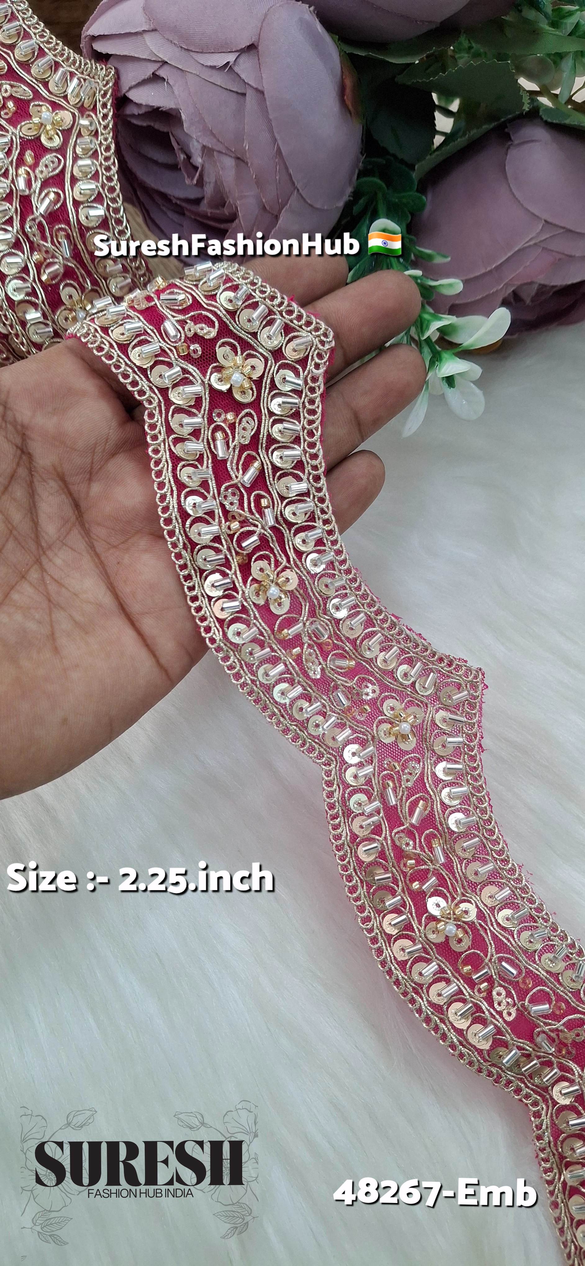 Rani Pink Scallop Pearl Embroidery Lace
