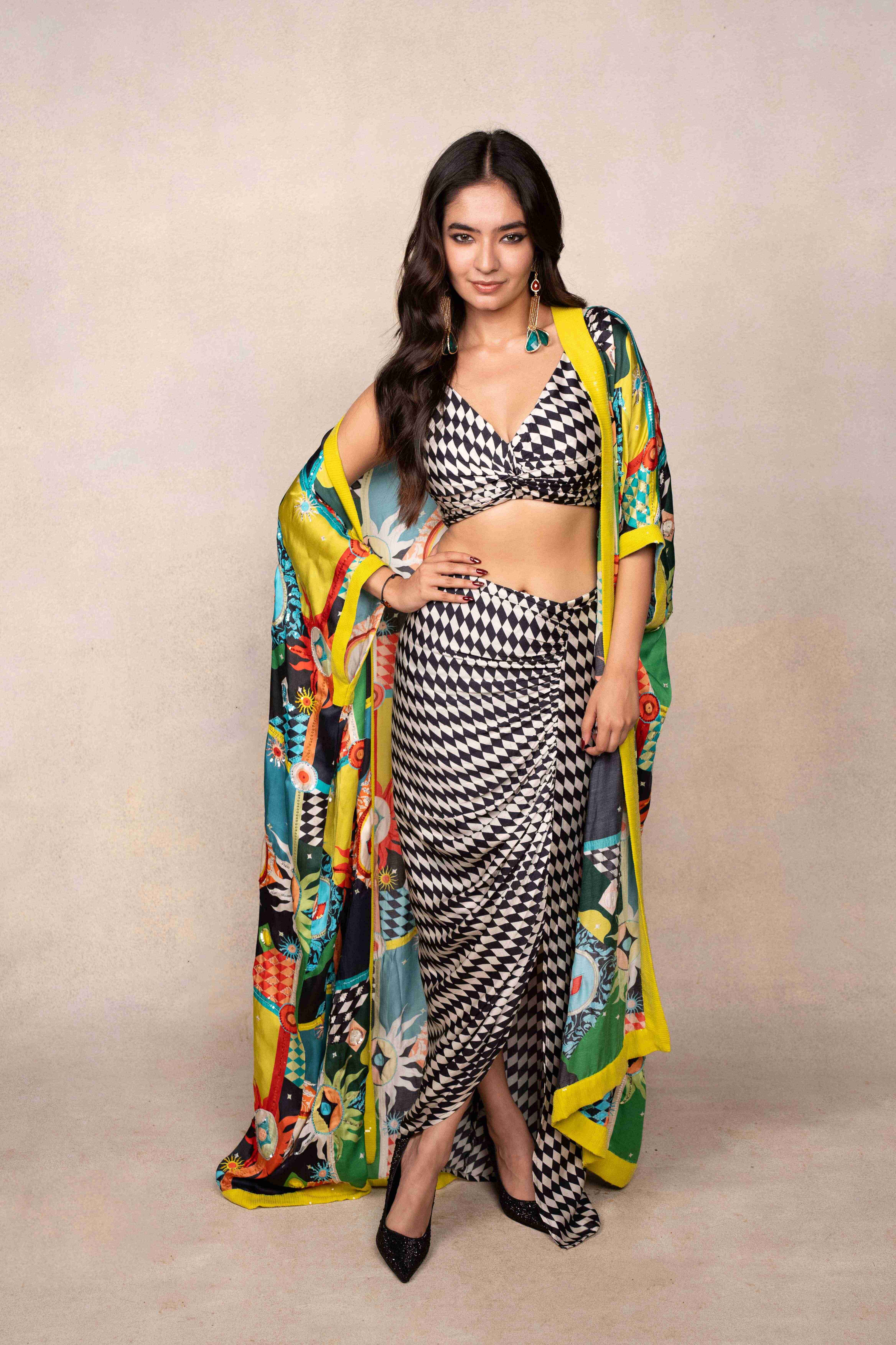 Monochrome Gathered Skirt