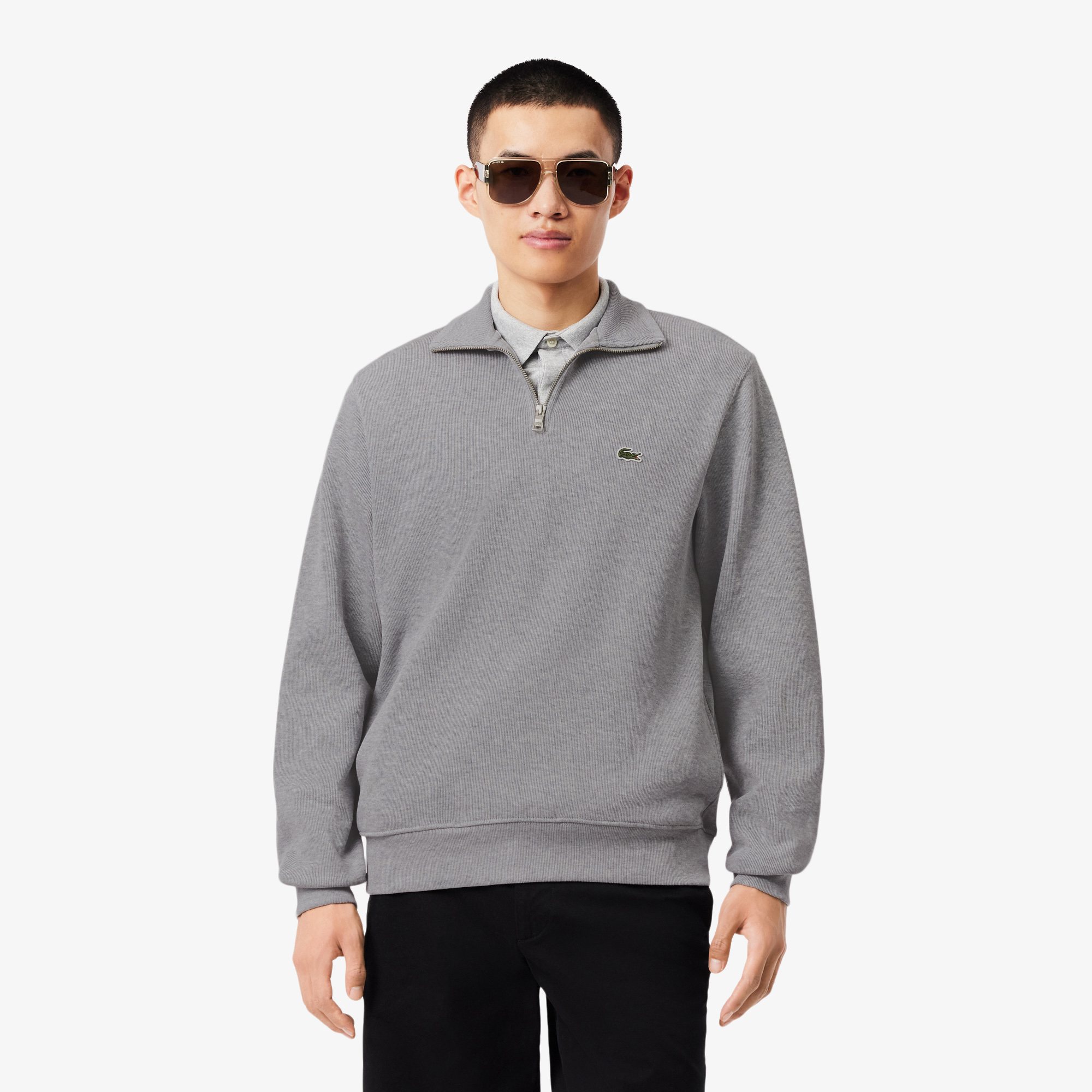 Zip-Up High Neck Interlock Sweatshirt