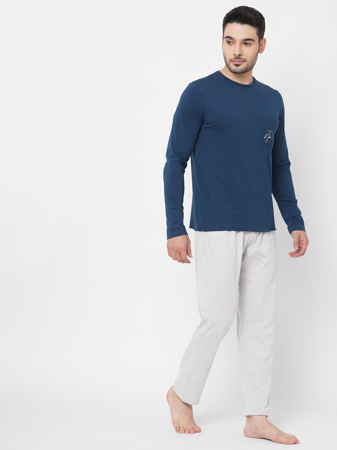 Sweet Dreams Men Sailor Navy Cotton Poly Solid Night Suits