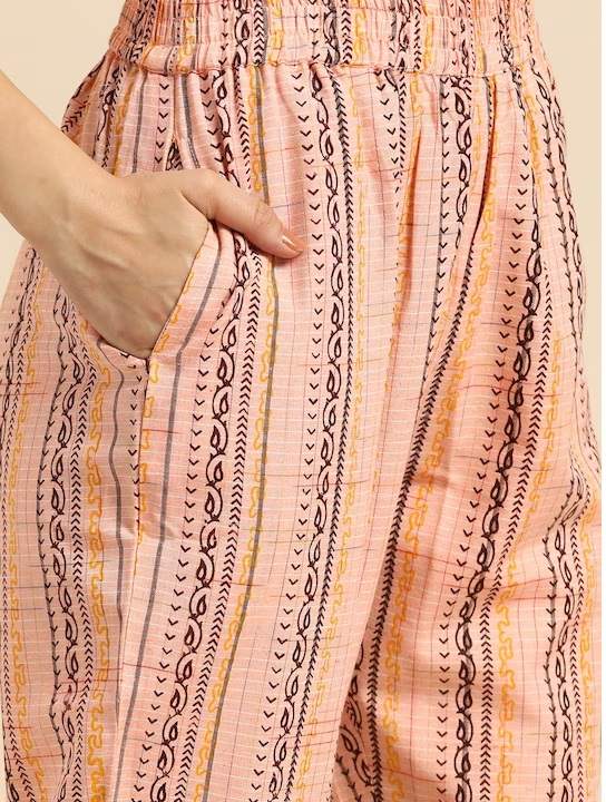 Women Peach-Coloured Ethnic Motifs Printed Kurta with Trousers