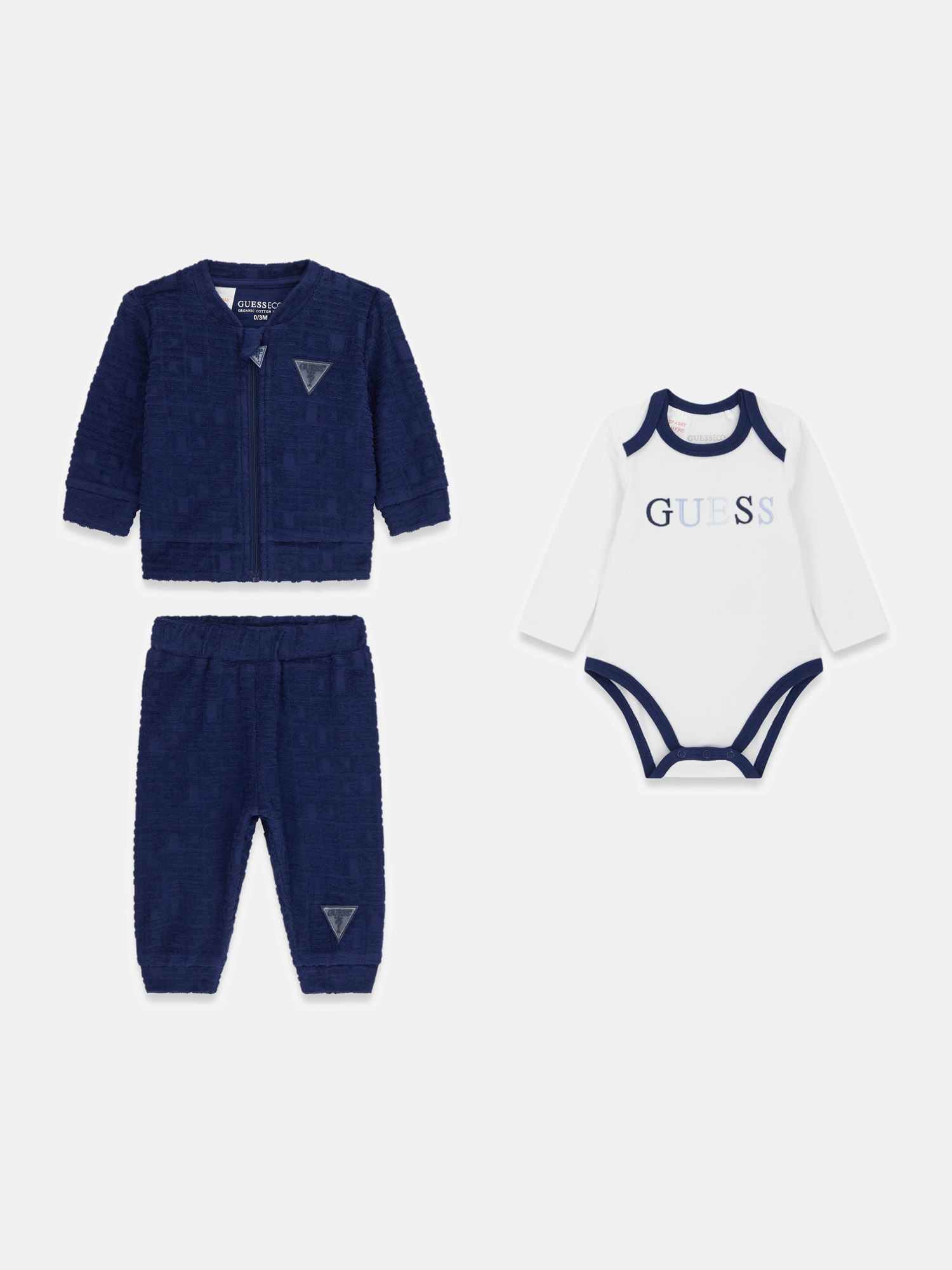 Guess Blue Cotton Solid UNISEX Set