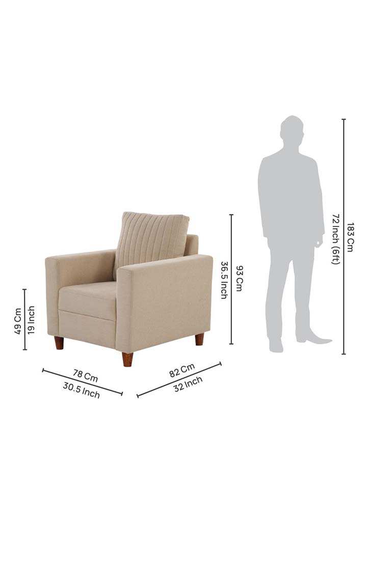 neudot Roman Sofa for Living Room |1 Person Sofa|Premium Fabric with Cushioned Armrest | Solid Wood Frame|1 Seater in Neo Beige Color